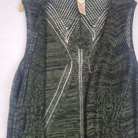 Faded Glory Green Knit Open Fringe Sleeveless Cardigan Size 1x-2X(16W-20W) - Picture 12 of 15